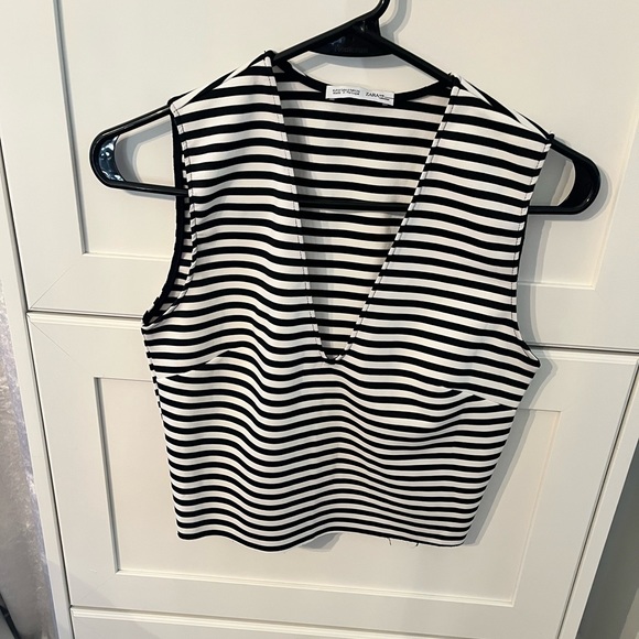 Zara Tops - Zara Cropped Striped V Neck Shirt